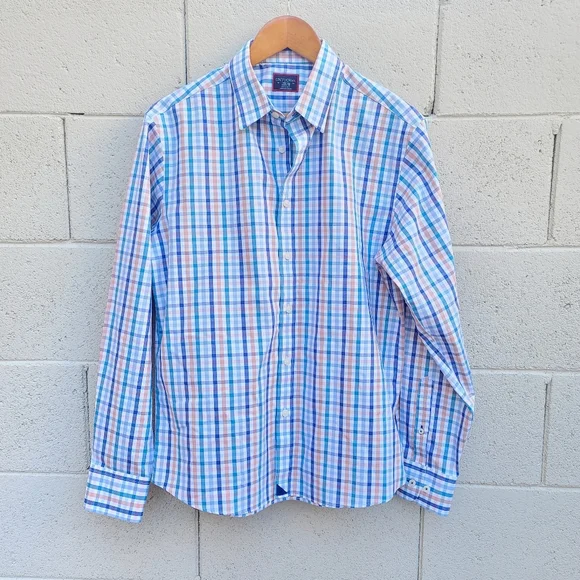 UNTUCKit | Wrinkle-Free Barone Shirt in Blue With Orange & Teal Check Size M - Picture 2 of 7